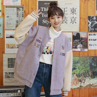 Embroidered Padded Jacket Purple & Almond - M