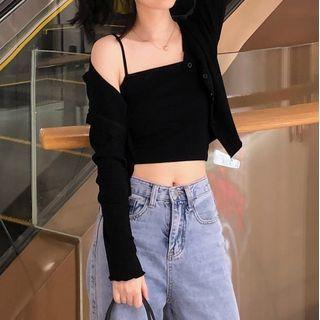 Cropped Camisole Top / Plain Cardigan