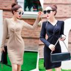 Plain Knot Detail Long Sleeve Dress