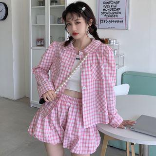 Long-sleeve Plaid Shirt / Bloomers Shorts