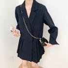 Plain Button-up Oversize Pleated A-line Mini Dress