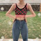 Heart Patterned Knit Cropped Tank Top As Shown In Figure - One Size
