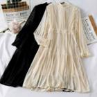 Lace-panel Mock-neck Mesh Dress