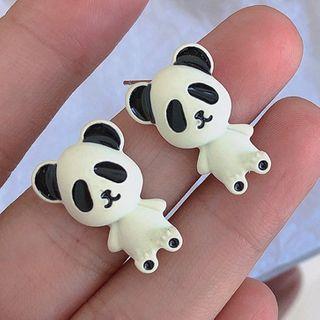 Panda Ear Stud 1 Pair - Black & White - One Size