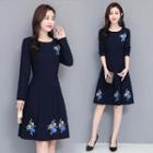 Floral Embroidered Long Sleeve A-line Dress