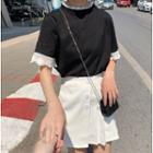 Lace-trim Short-sleeve T-shirt / Pleated Mini Skirt