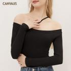 Strapped Off-shoulder Long-sleeve T-shirt