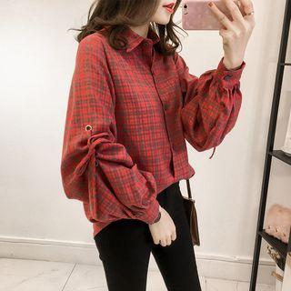 Plaid Balloon Sleeve Shirt