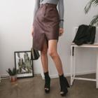 Asymmetric Cutout-hem Faux-leather Skirt