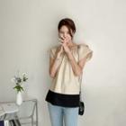 Flutter-sleeve Contrast-hem Blouse