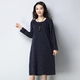 Jacquard Long Sleeve Midi Dress