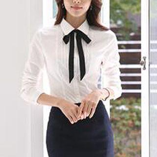 Tie-neck Pintuck Dress Shirt