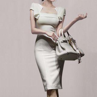Cap-sleeve Square-neck Sheath Dress