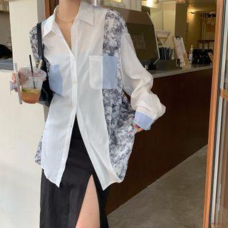 Tie Dye Shirt Jacket Gray Floral - White - One Size