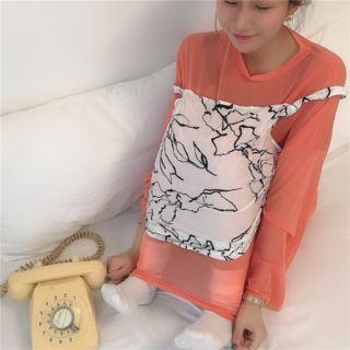 Set: Long-sleeve Mesh Top + Printed Camisole
