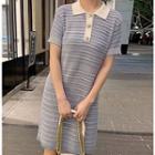 Short-sleeve Striped Knit Shift Dress