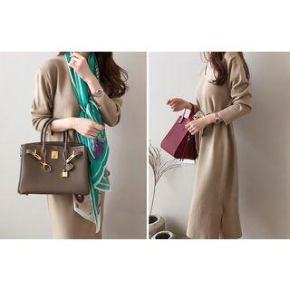 V-neck Slit-side Knit Dress With Sash