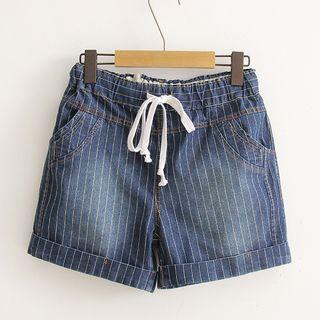 Striped Drawstring Denim Shorts