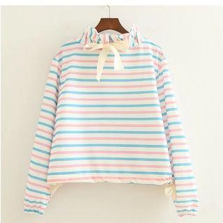 Long Sleeve Frilled Mock Neck T-shirt