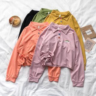 Long-sleeve Cropped Drawstring Polo Shirt