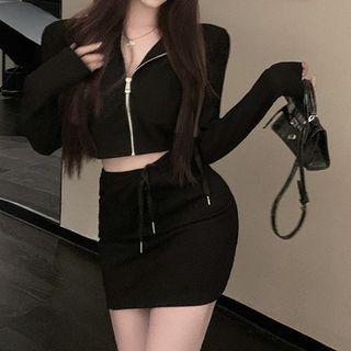 Cropped Hooded Zip Jacket / Mini Skirt