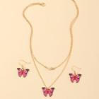 Set: Alloy Butterfly Pendant Necklace + Dangle Earring