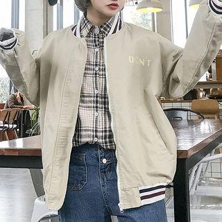 Couple Matching Lettering Zip Baseball Jacket