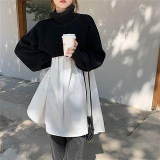Mock-neck Plain Crop Sweater / Loose-fit Shirt Dress