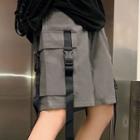 Buckled Strap Wide-leg Cargo Shorts