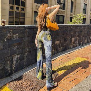 Dyed Ribbed Boot-cut Pants