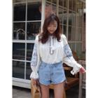Tasseled Long-sleeve Printed Top