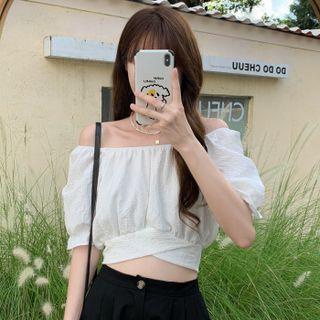 Off-shoulder Bow Back Crop Blouse