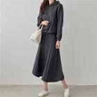 Set: Hooded Brushed Fleece Lined Pullover + A-line Skirt