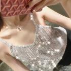 Spaghetti Strap Sequined Top Sequined - Silver - One Size