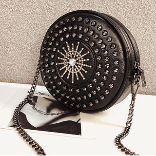Studded Circle Faux Leather Crossbody Bag Black - One Size