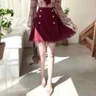 Faux-pearl Shirred Lace-hem Miniskirt