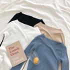 Plain V-neck Slim-fit Long-sleeve Knit Top