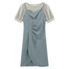 Mock Two-piece Short-sleeve Irregular Mini Sheath Dress
