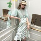 Short-sleeved Fringed Top / Dotted Mermaid Skirt