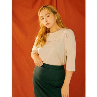 Plus Size 3/4-sleeve Lettered T-shirt