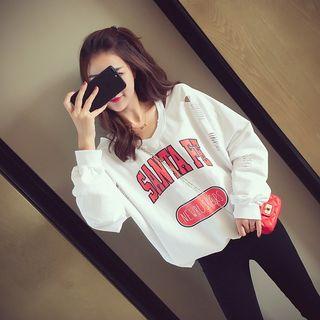 Ripped V-neck Sweatshirt