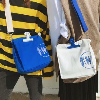 Lettering Canvas Crossbody Bag With Clip
