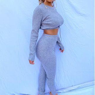 Set: Drawstring Cropped Pullover + Skinny Pants