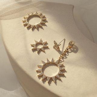Rhinestone Sun Drop Earring 1 Pair - Asymmetry - One Size