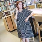 Short-sleeve Striped T-shirt Dress Stripe - Blue - One Size