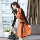 Set: Crew-neck Long-sleeve T-shirt + Side Tie Sleeveless A-line Dress