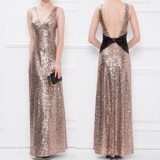 Sleeveless Sequined Backless Evening Gown