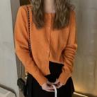 Long-sleeve Buttoned Knit Top Tangerine - One Size