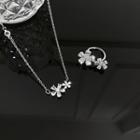 Rhinestone Flower Open Ring / Necklace / Set
