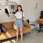 Cut-hem Washed Denim Shorts